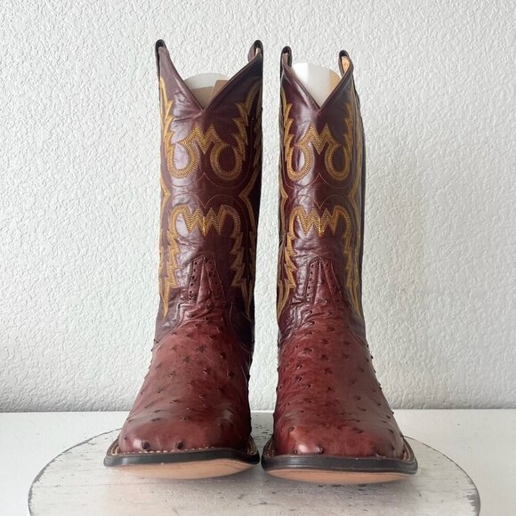 Rod Patrick Mens Cowboy Boots 9EE Brown Full Quill Ostrich Western Square Toe - Picture 5 of 12